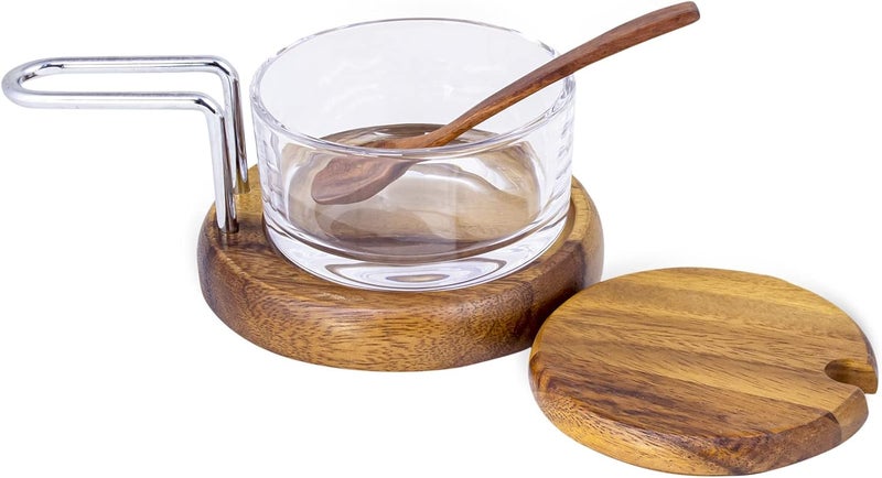 BILLI Glass Spice Jar Condiment Pot Storage Jar with Wooden Lid, Spoon, Wooden Base Glass Canisters Seasoning Box for Condiment, Salt, Sugar, Herb, Brown, ACA-60X - Image 2